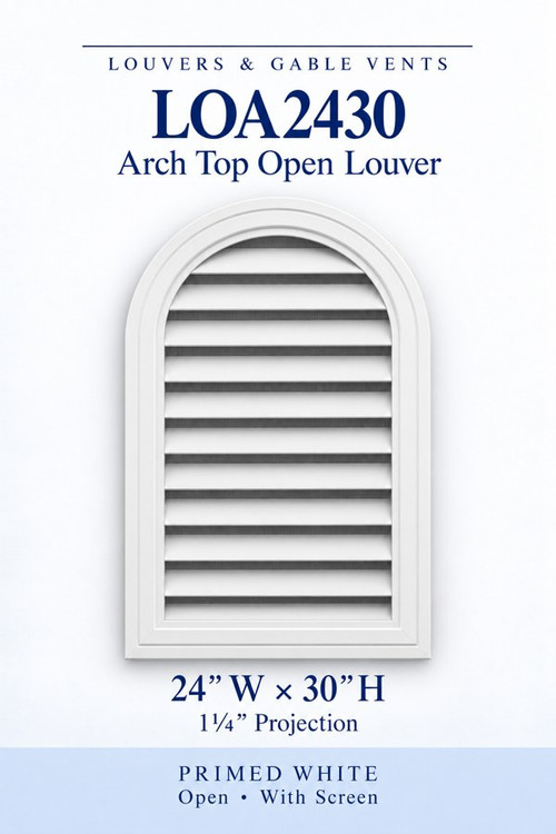 LOA2430 Arch Top Open Louver Vent, 24″ wide × 30″ high × 1 1/4″ projection