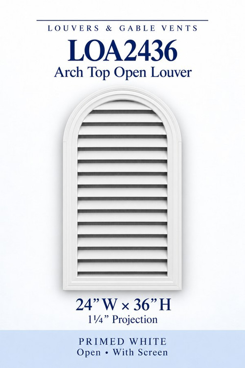 LOA2436 Arch Top Open Louver Vent, 24″ wide × 36″ high × 1 1/4″ projection