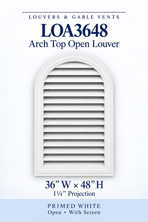LOA3648 Arch Top Open Louver Vent, 36″ wide × 48″ high × 1 1/4″ projection