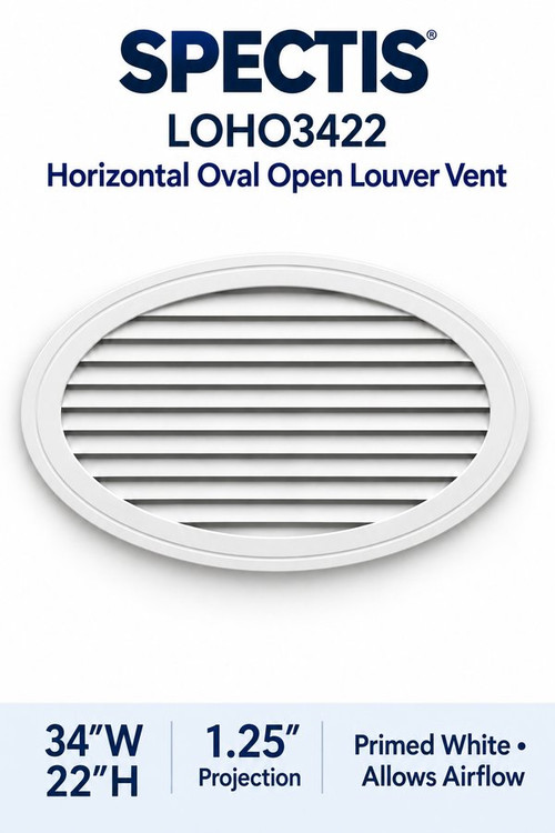LOHO3422 Horizontal Oval Open Louver Vent, 34″ wide × 22″ high × 1 1/4″ projection