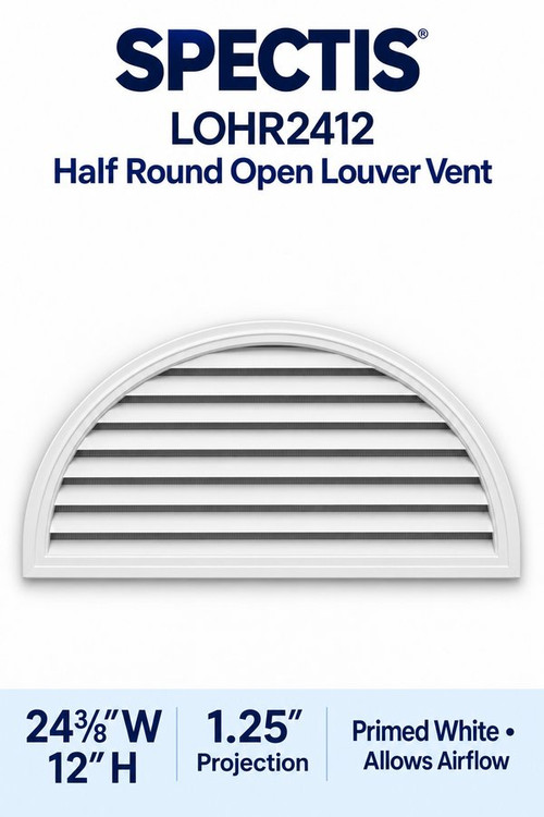 LOHR2412 Half Round Open Louver Vent, 24 3/8″ wide × 12″ high × 1 1/4″ projection