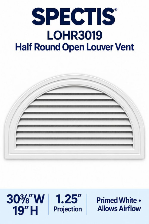 LOHR3019 Half Round Open Louver Vent, 30 3/8″ wide × 19″ high × 1 1/4″ projection