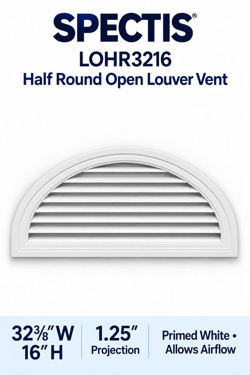 LOHR3216 Half Round Open Louver Vent, 32 3/8″ wide × 16″ high × 1 1/4″ projection