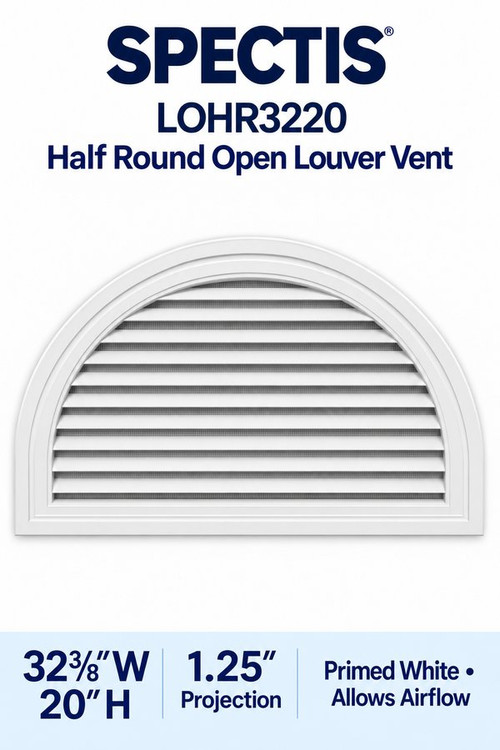 LOHR3220 Half Round Open Louver Vent, 32 3/8″ wide × 20″ high × 1 1/4″ projection