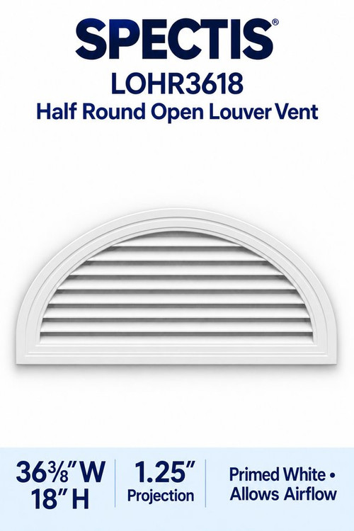 LOHR3618 Half Round Open Louver Vent, 36 3/8″ wide × 18″ high × 1 1/4″ projection