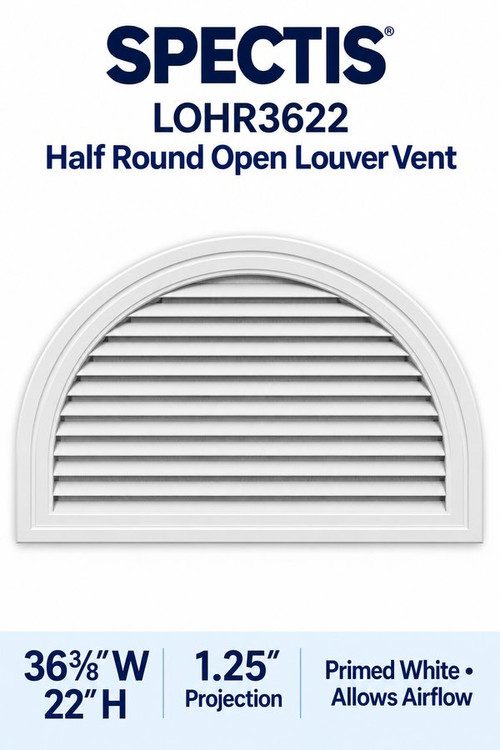 LOHR3622 Half Round Open Louver Vent, 36 3/8″ wide × 22″ high × 1 1/4″ projection