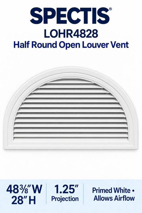 LOHR4828 Half Round Open Louver Vent, 48 3/8″ wide × 28″ high × 1 1/4″ projection