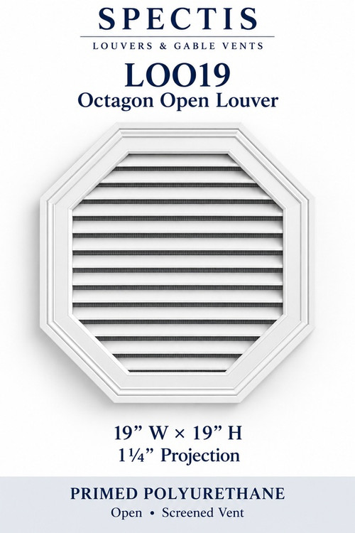 LOO19 Octagon Open Louver, 19 inches wide by 19 inches high, screened vent
