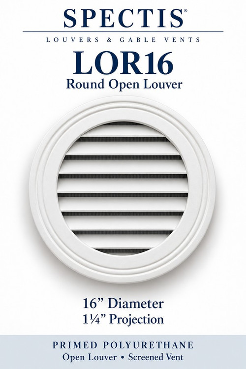LOR16 Round Open Louver, 16 inches wide by 16 inches high, screened vent
