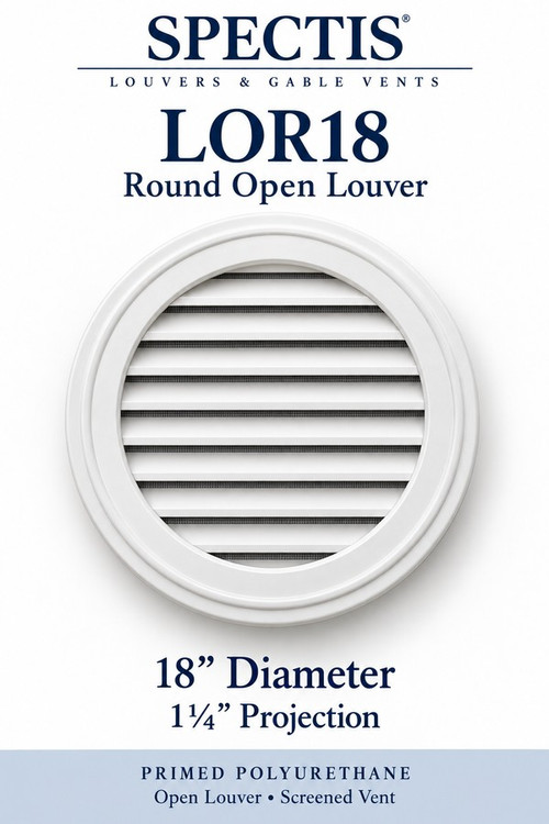 LOR18 Round Open Louver, 18 inches wide by 18 inches high, screened vent