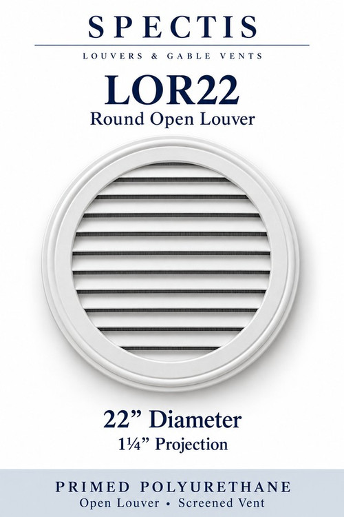 LOR22 Round Open Louver, 22 inches wide by 22 inches high, screened vent
