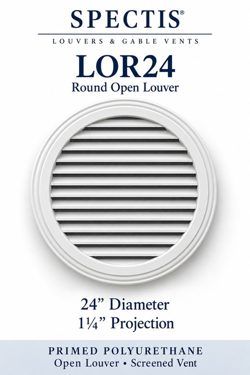 LOR24 Round Open Louver, 24 inches wide by 24 inches high, screened vent