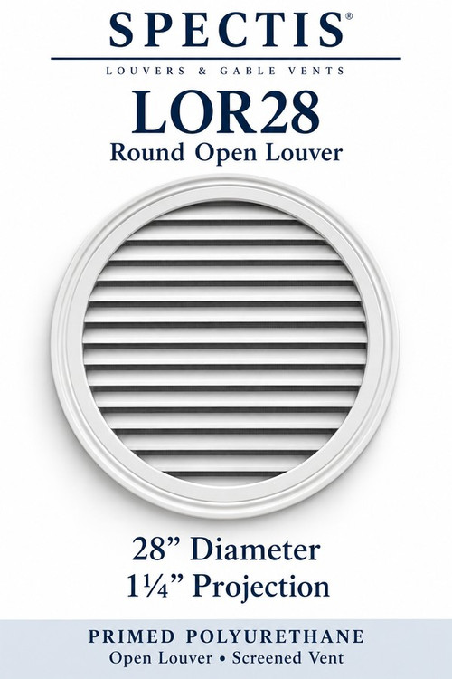 LOR28 Round Open Louver, 28 inches wide by 28 inches high, screened vent