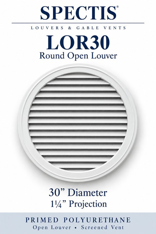 LOR30 Round Open Louver, 30 inches wide by 30 inches high, screened vent
