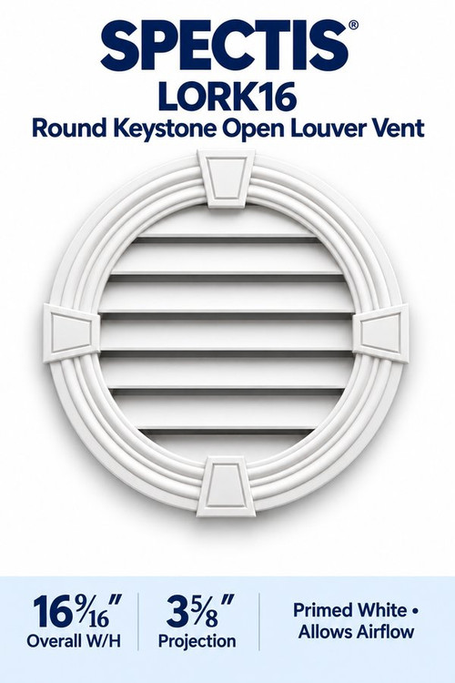 LORK16 Round with Keystones Open Louver Vent, 16 9/16″ wide × 16 9/16″ high × 3 5/8″ projection