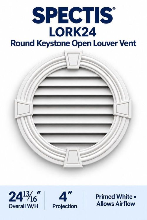 LORK24 Round with Keystones Open Louver Vent, 24 13/16″ wide × 24 13/16″ high × 4″ projection