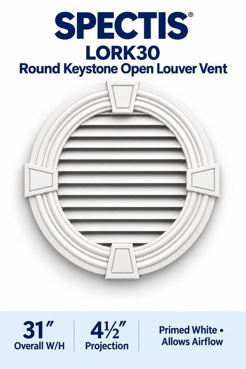 LORK30 Round with Keystones Open Louver Vent, 31″ wide × 31″ high × 4 1/2″ projection