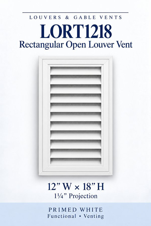 LORT1218 Rectangular Open Louver Vent, 12″ wide × 18″ high × 1 1/4″ projection