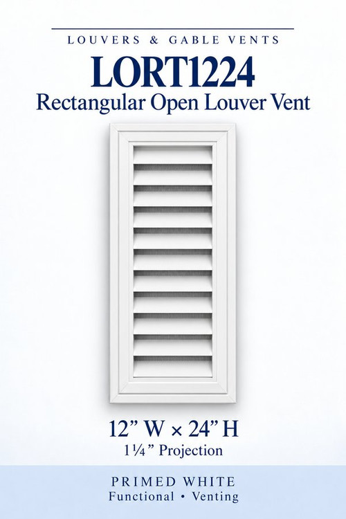 LORT1224 Rectangular Open Louver Vent, 12″ wide × 24″ high × 1 1/4″ projection