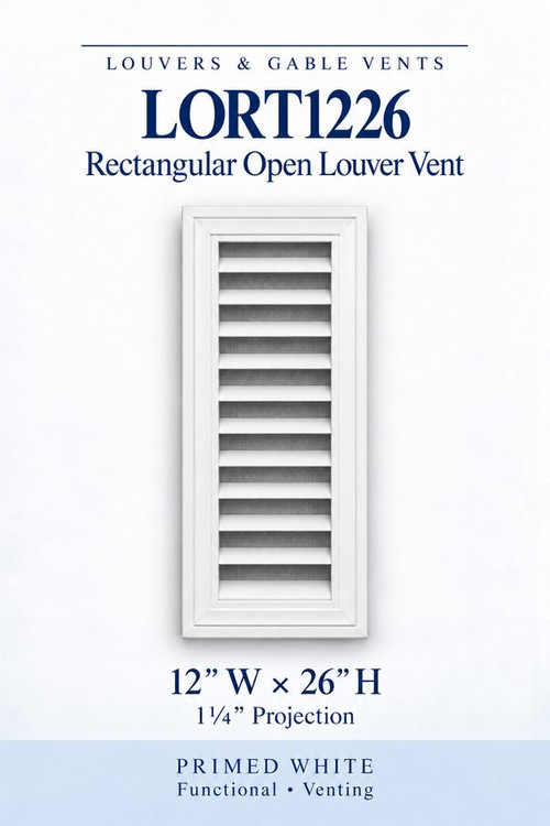 LORT1226 Rectangular Open Louver Vent, 12″ wide × 26″ high × 1 1/4″ projection