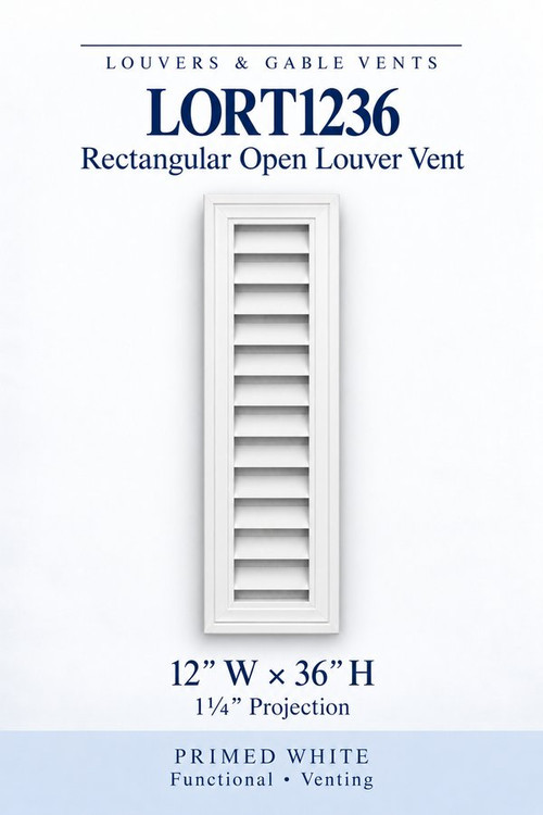 LORT1236 Rectangular Open Louver Vent, 12″ wide × 36″ high × 1 1/4″ projection