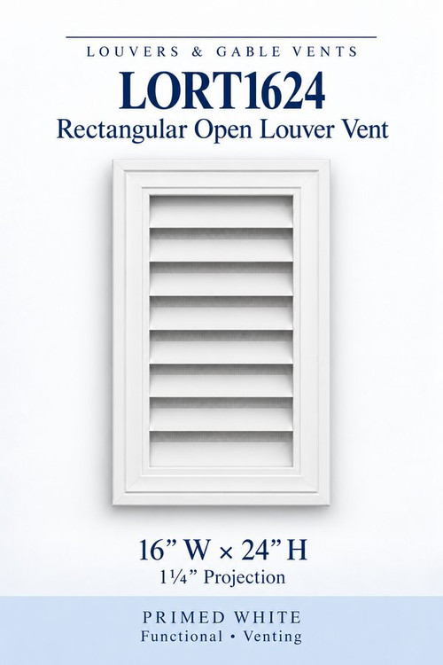 LORT1624 Rectangular Open Louver Vent, 16″ wide × 24″ high × 1 1/4″ projection