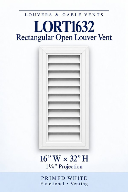 LORT1632 Rectangular Open Louver Vent, 16″ wide × 32″ high × 1 1/4″ projection