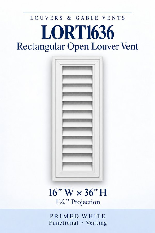 LORT1636 Rectangular Open Louver Vent, 16″ wide × 36″ high × 1 1/4″ projection