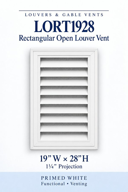LORT1928 Rectangular Open Louver Vent, 19″ wide × 28″ high × 1 1/4″ projection