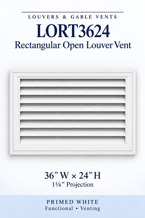 LORT3624 Rectangular Open Louver Vent, 36″ wide × 24″ high × 1 1/4″ projection