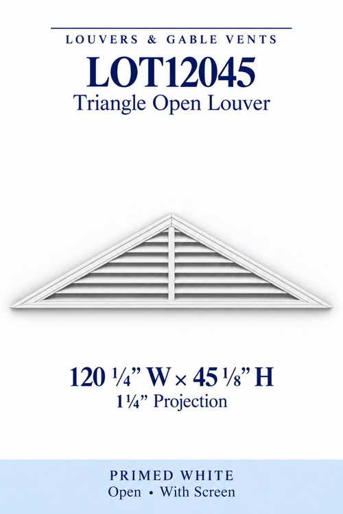 LOT12045 Triangle Open Louver Vent, 120 1/4″ wide × 45 1/8″ high × 1 1/4″ projection