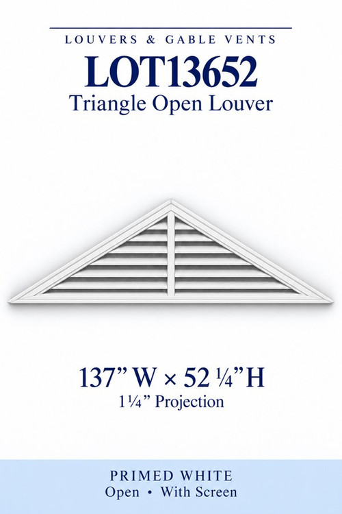 LOT13652 Triangle Open Louver Vent, 137″ wide × 52 1/4″ high × 1 1/4″ projection