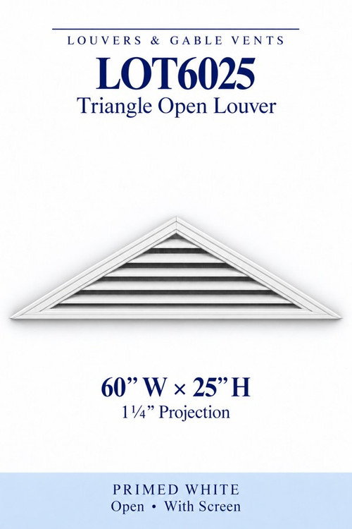LOT6025 Triangle Open Louver Vent, 60″ wide × 25″ high × 1 1/4″ projection