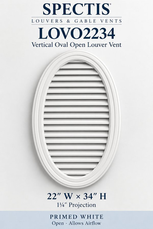 LOVO2234 Vertical Oval Open Louver Vent, 22″ wide × 34″ high × 1 1/4″ projection