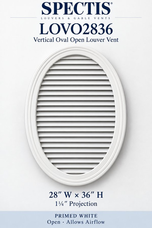 LOVO2836 Vertical Oval Open Louver Vent, 28″ wide × 36″ high × 1 1/4″ projection