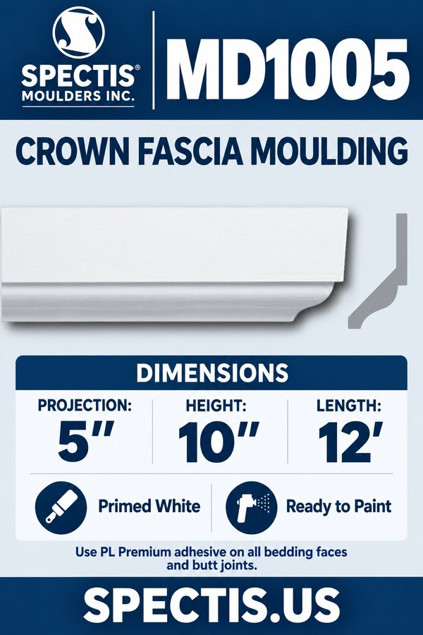 MD1005 crown fascia moulding — moulding section and side profile