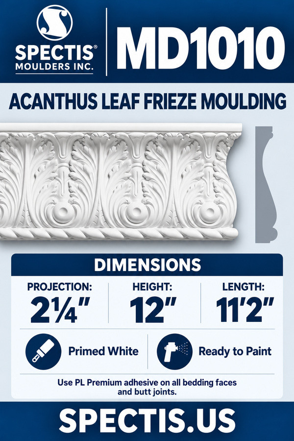 MD1010 acanthus leaf frieze moulding — moulding section and grey side profile