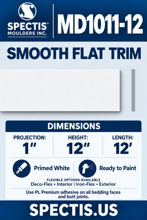MD1011-12 smooth flat trim — moulding section and grey side profile