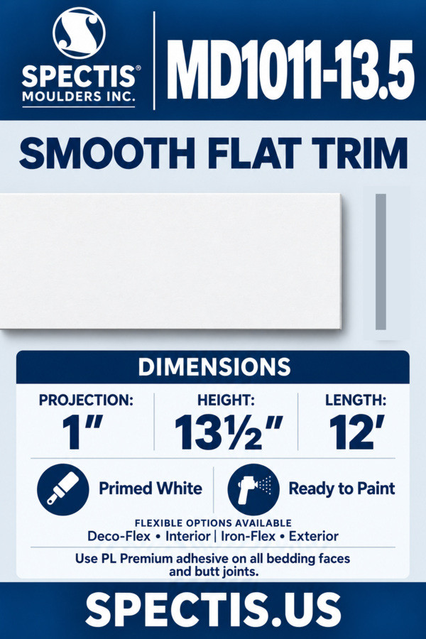MD1011-13.5 smooth flat trim — moulding section and grey side profile