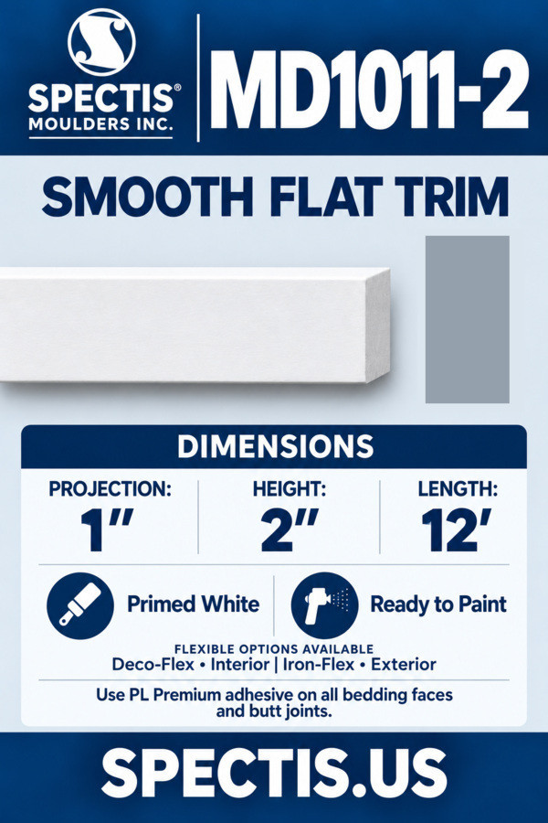 MD1011-2 smooth flat trim — moulding section and grey side profile