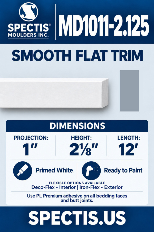 MD1011-2.125 smooth flat trim — moulding section and grey side profile
