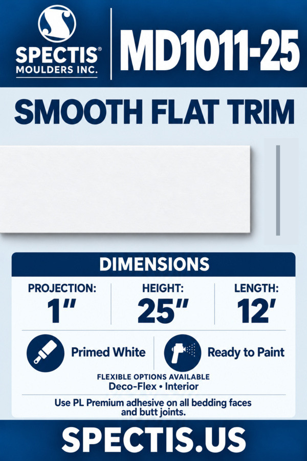 MD1011-25 smooth flat trim — moulding section and grey side profile