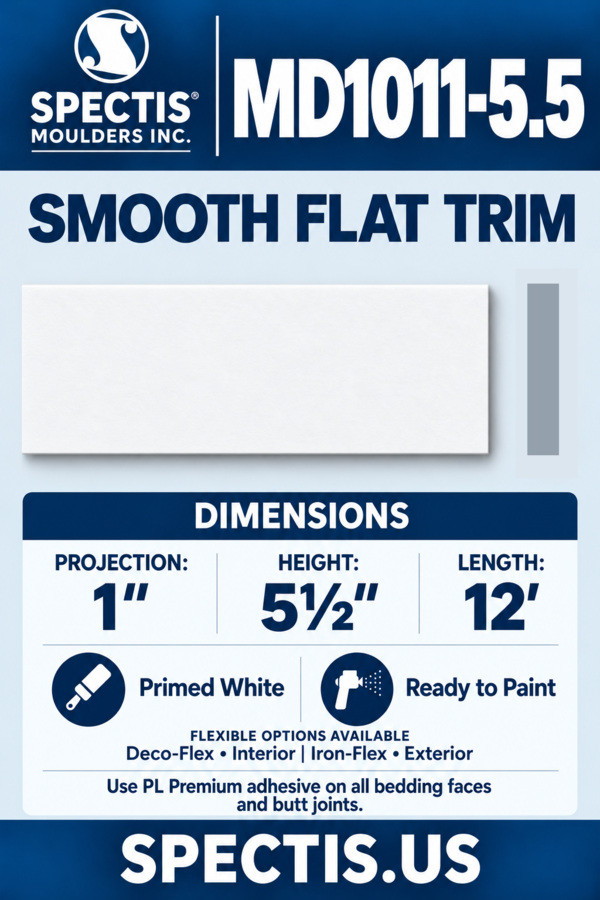 MD1011-5.5 smooth flat trim — moulding section and grey side profile