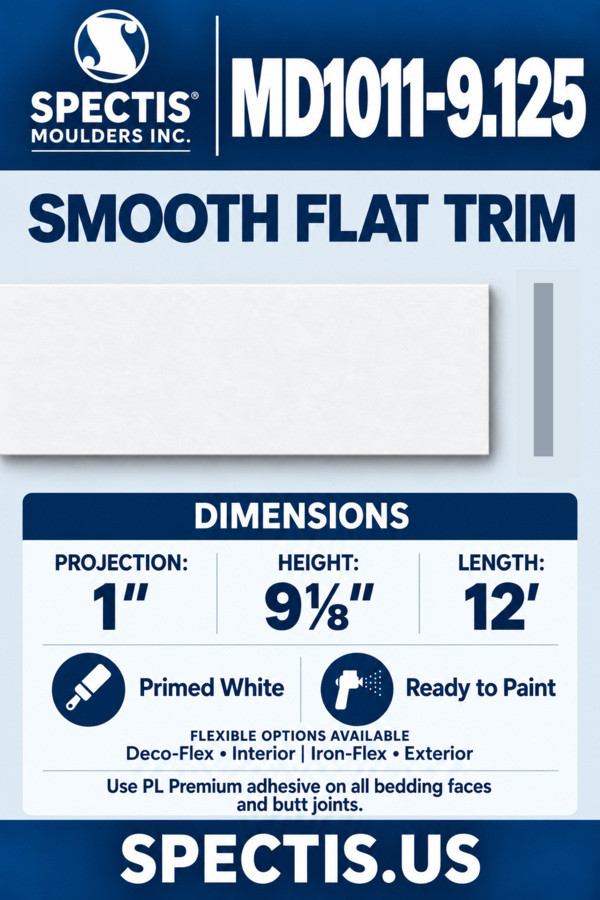 MD1011-9.125 smooth flat trim — moulding section and grey side profile
