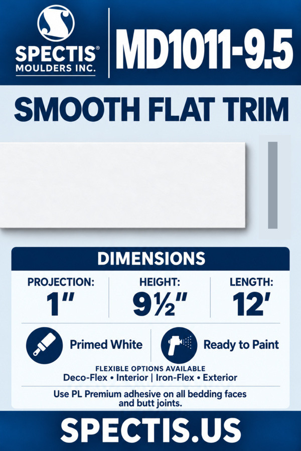 MD1011-9.5 smooth flat trim — moulding section and grey side profile