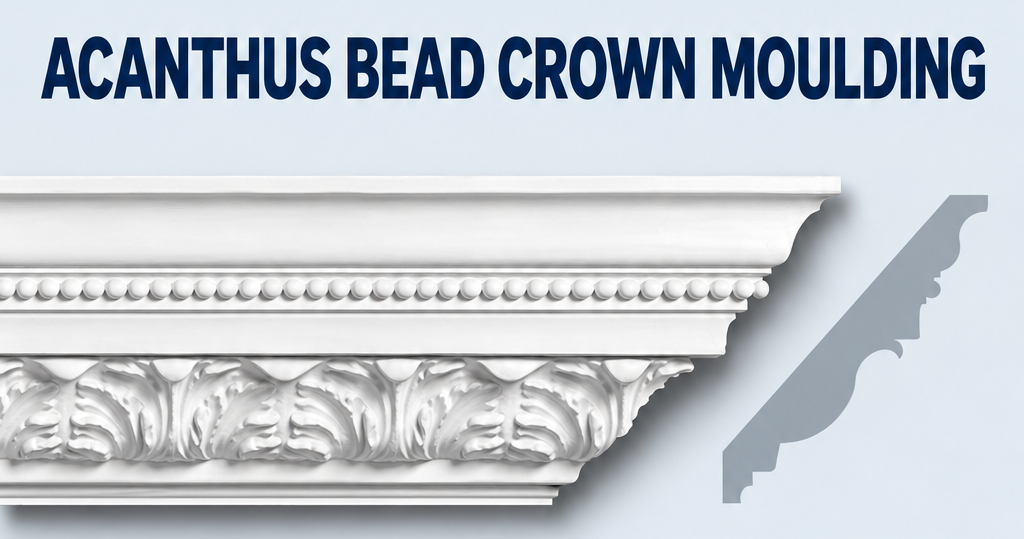MD1012 acanthus and bead crown moulding with grey side profile