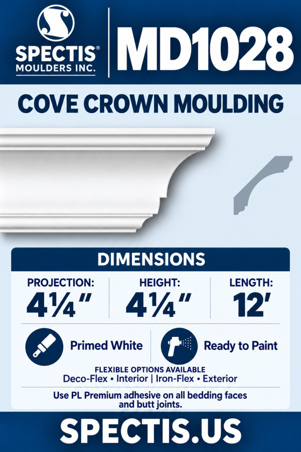 MD1028 cove crown moulding section and authoritative CAD side profile