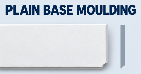 MD1033 plain base moulding, product face and CAD-derived grey side profile.