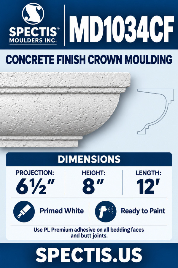 MD1034CF concrete finish crown moulding section and manufacturer CAD side profile