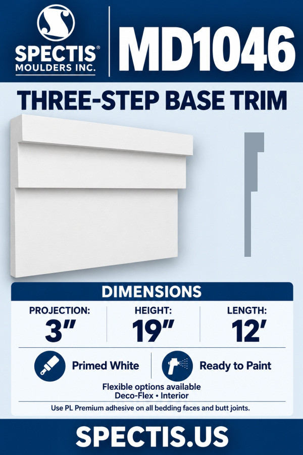 MD1046 three-step base trim section and manufacturer CAD side profile